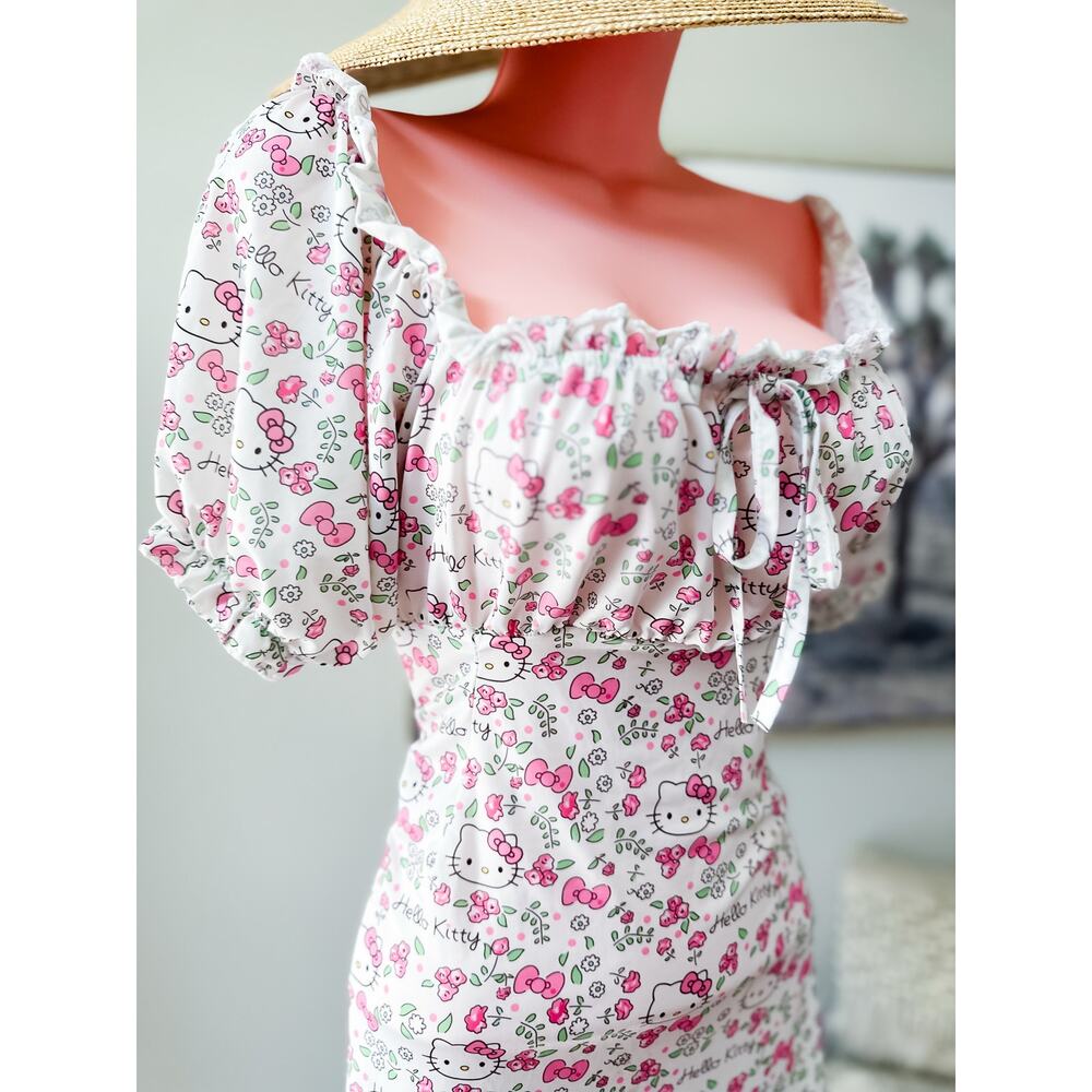 Hello Kitty flirty Kawaii cosplay puff sleeve sweetheart cottagecore dress - Picture 2 of 5